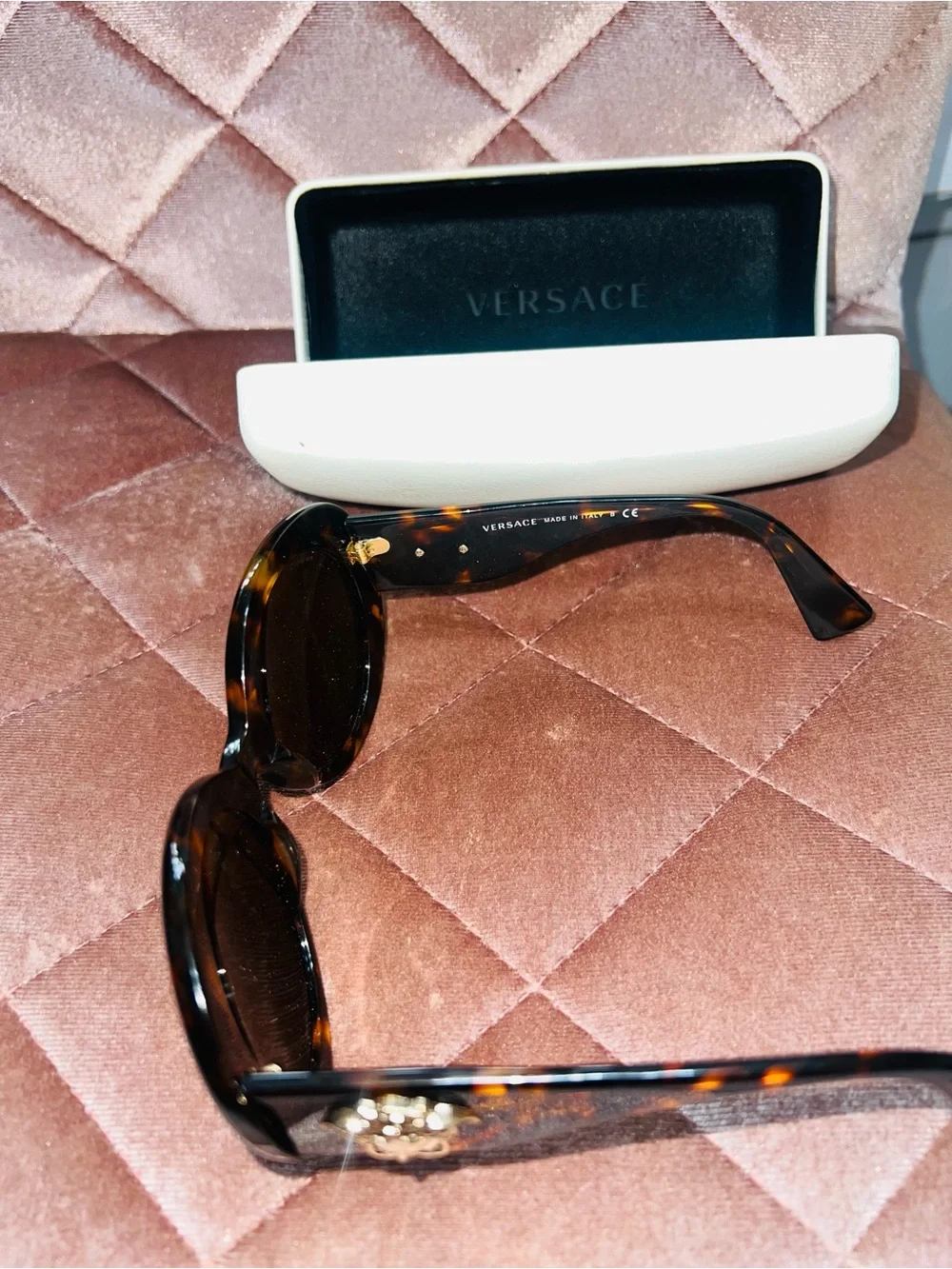 Versace Tortoiseshell Gold Medusa Accent Round Sunglasses